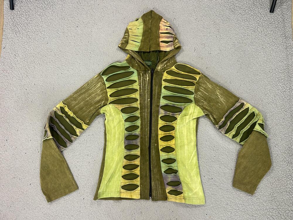 Kathmandu Imports Hoodie Womens Small Green Cutout Festival Boho Hippie Trippy